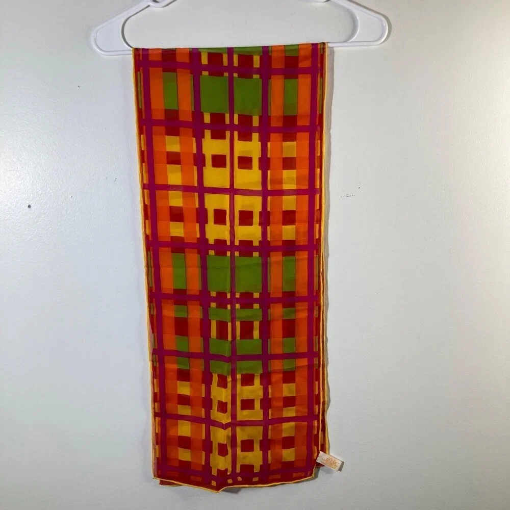 Womens Elaine‎ Gold Silk Scarf Collection XIIX Geometric Design 10.5 x 52